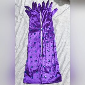 Rhinestoned Purple Satin Stretch Opera Gloves (OS)